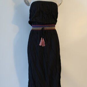 NWT Womens Tina Demel Black, Multi Embroidered Tube Maxi Dress M *